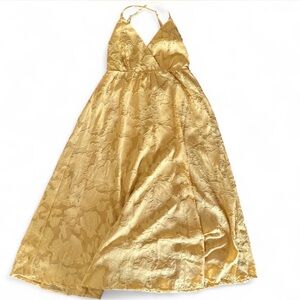 Lulu's Gold Floral Maxi Dress - Size Small